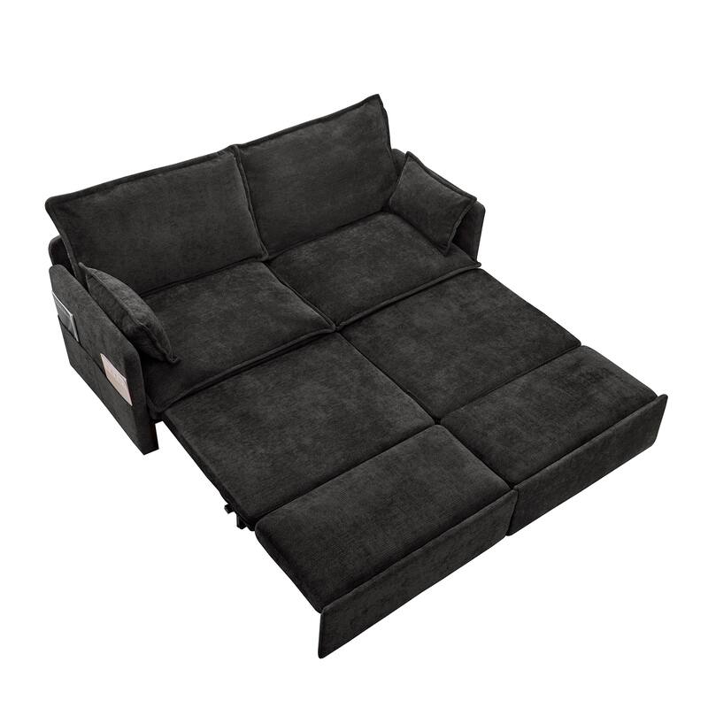 73.6" Corduroy 3-in-1 Convertible Sofa Bed with Pull-Out Sleeper, USB Charging Ports, and Side Storage