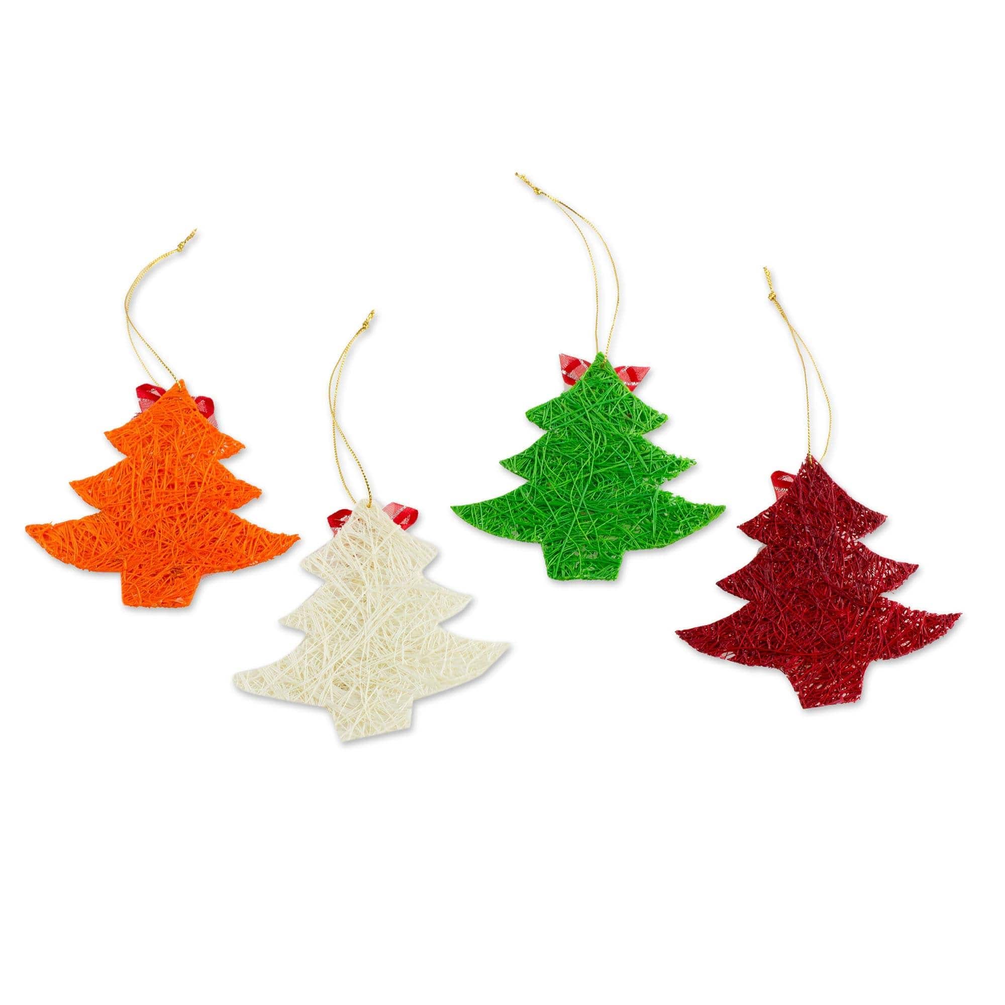 Novica Handmade Merry Trees Natural Fiber Christmas Ornaments (Set Of 4 ...