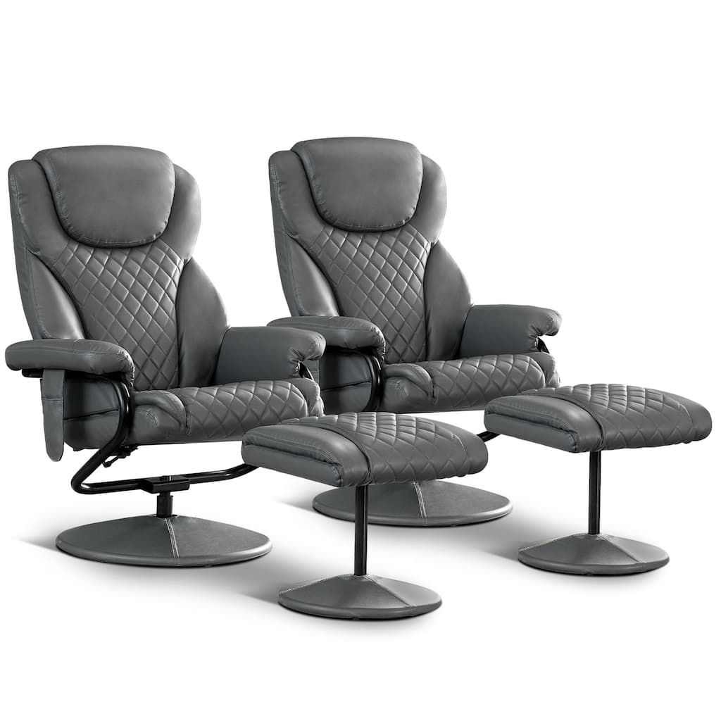 MCombo set of 2 Faux Leather Swivel Massage Recliner with ottoman