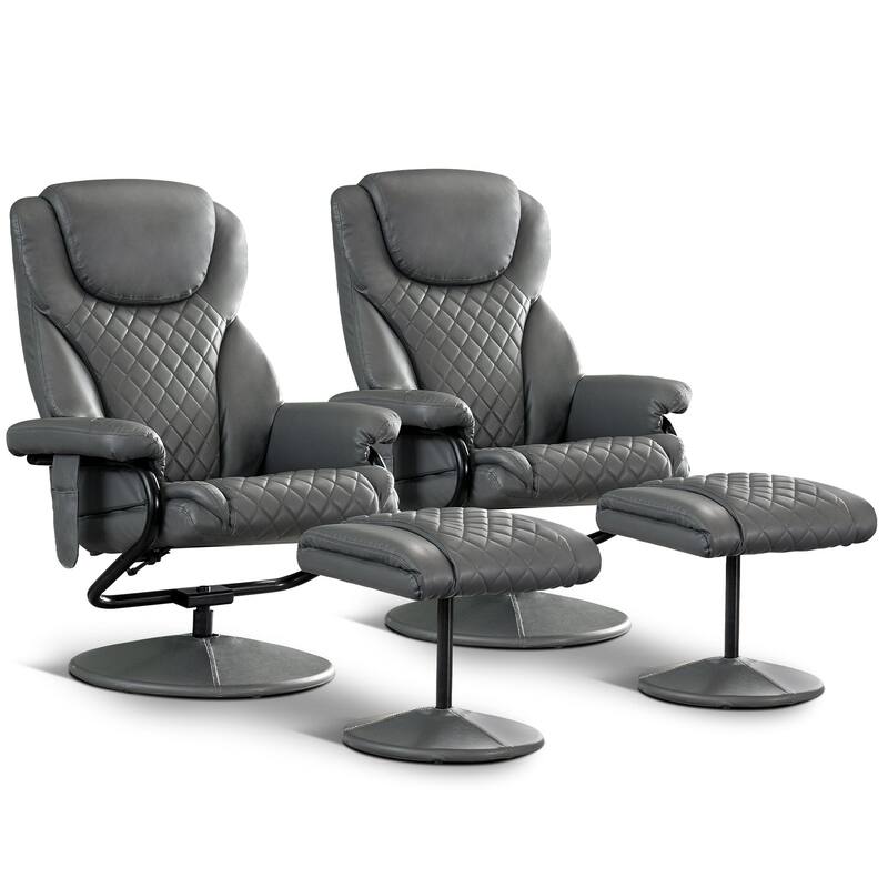 MCombo set of 2 Faux Leather Swivel Massage Recliner with ottoman - Grey