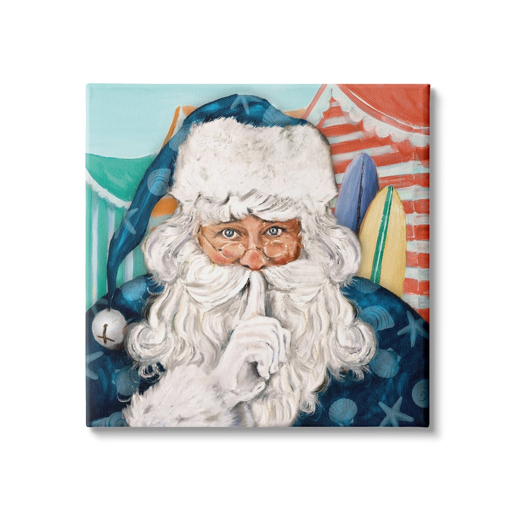 Stupell Nautical Santa Claus Quiet Hand Gesture Beach Tents Canvas Wall Art - Blue