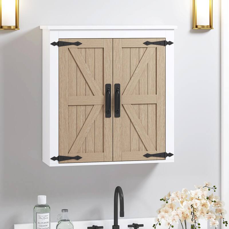 COSTARS Farmhouse Bathroom Wall Cabinet Over Toilet, Wood Grain Medicine Cabinet Organizer with Barn Doors & Adjustable Shelves