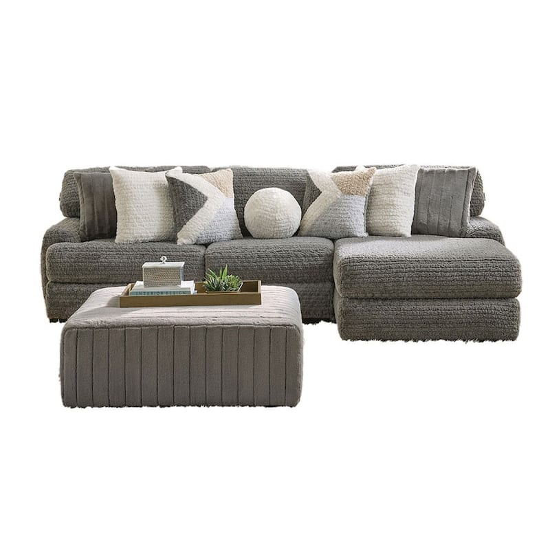 Furniture of America Meira USA Made 2-Piece 112-inch Charcoal Upholstered L-Shaped Sectional and Ottoman Set