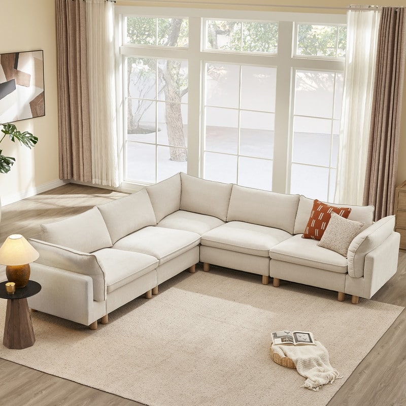 Spruce & Spring Modular Cloud Couch Sofa with Wood Legs for Living Room