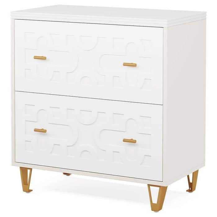 Engineered Wood Filing Cabinet with Iron Legs and 2 Drawers - White