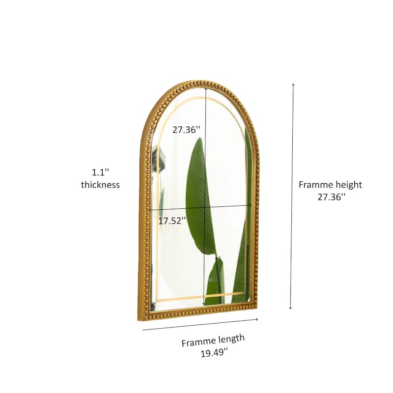 Avri Golden Beaded Retro Arch PU Decorative Mirror - Bathroom, Bedroom, Living Room - Silver