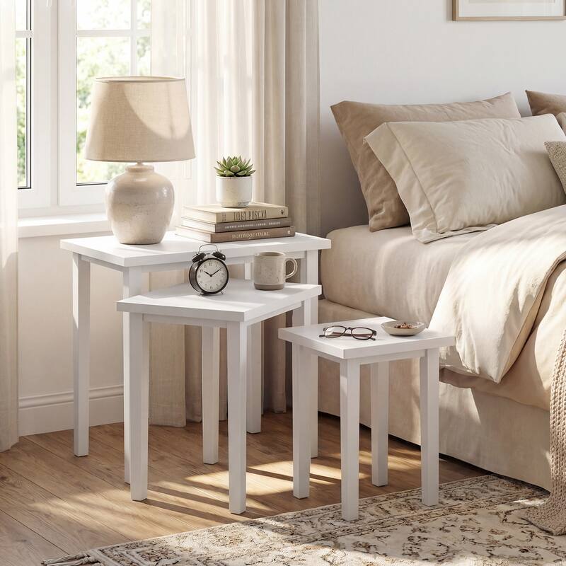 Gymax 3 PCS Nesting End Tables Farmhouse Rectangle Side Table Set for