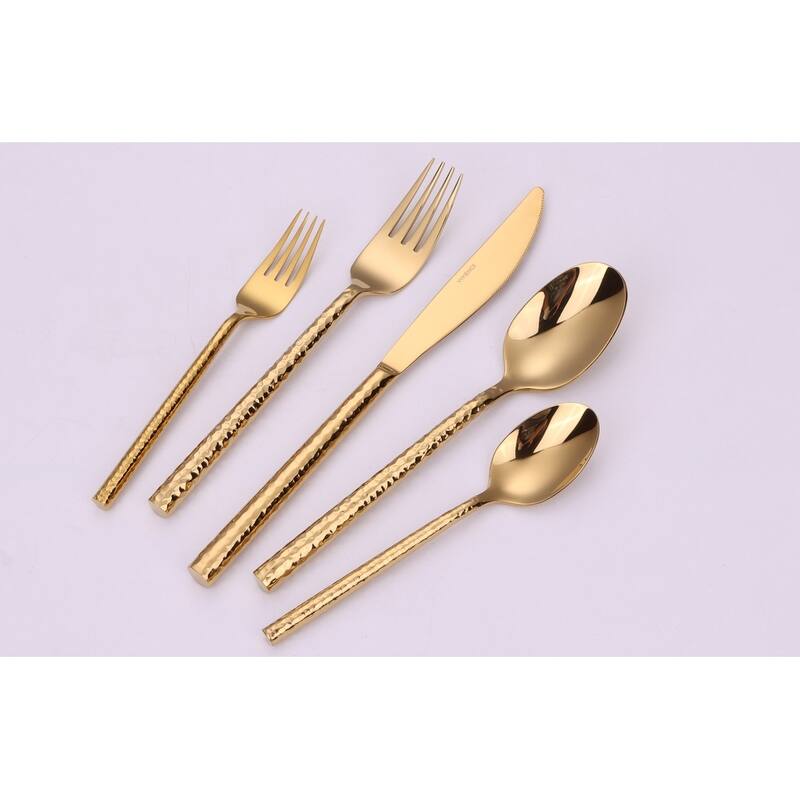 20 Pc Flatware Set Pebbled Gold - Service For 4