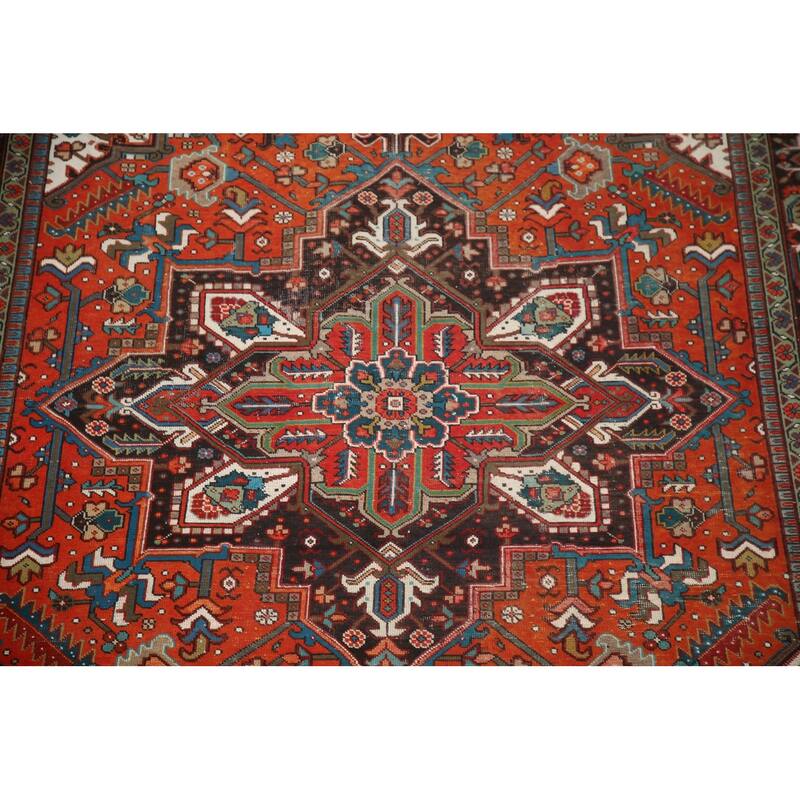 Hand Knotted Oriental 100% Wool Carpet Traditional Medallion Red Heriz Area Rug - 10' 7'' X 7' 2''