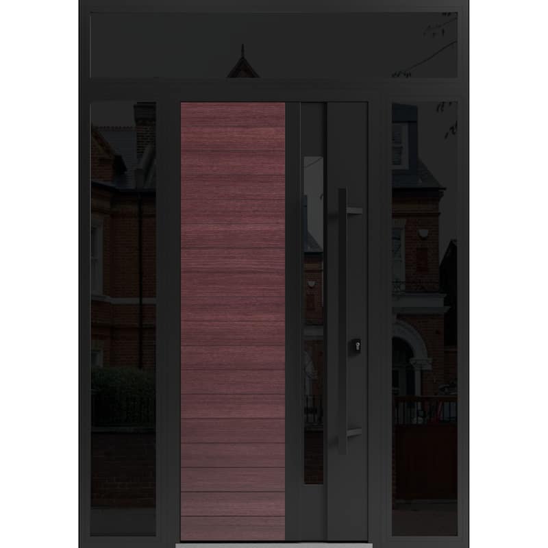Front Exterior Prehung Steel Door Ronex 0162 Red Oak Entry Metal Painted W36xH80 Left hand Inswing - Red - 68" x 96"