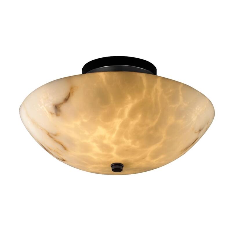 Justice Design LumenAria 2-light Matte Black Round Bowl Semi-flush, Faux Alabaster Shade - Matte Black, Faux Alabaster Resin