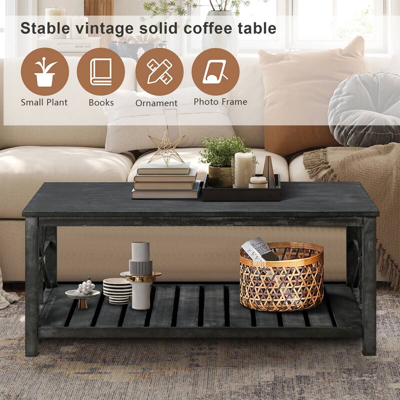 GDFStudio - Nathaniel Rustic Wood Coffee Table with Spacious Storage - 47.24" W x 23.62" D x 19.68" H