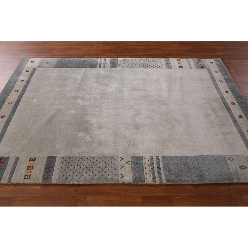 Hand Knotted Oriental 100% Wool Carpet Tribal Animal Pictorial Greys & Charcoal Gabbeh Area Rug - 7' 8'' X 5' 3''