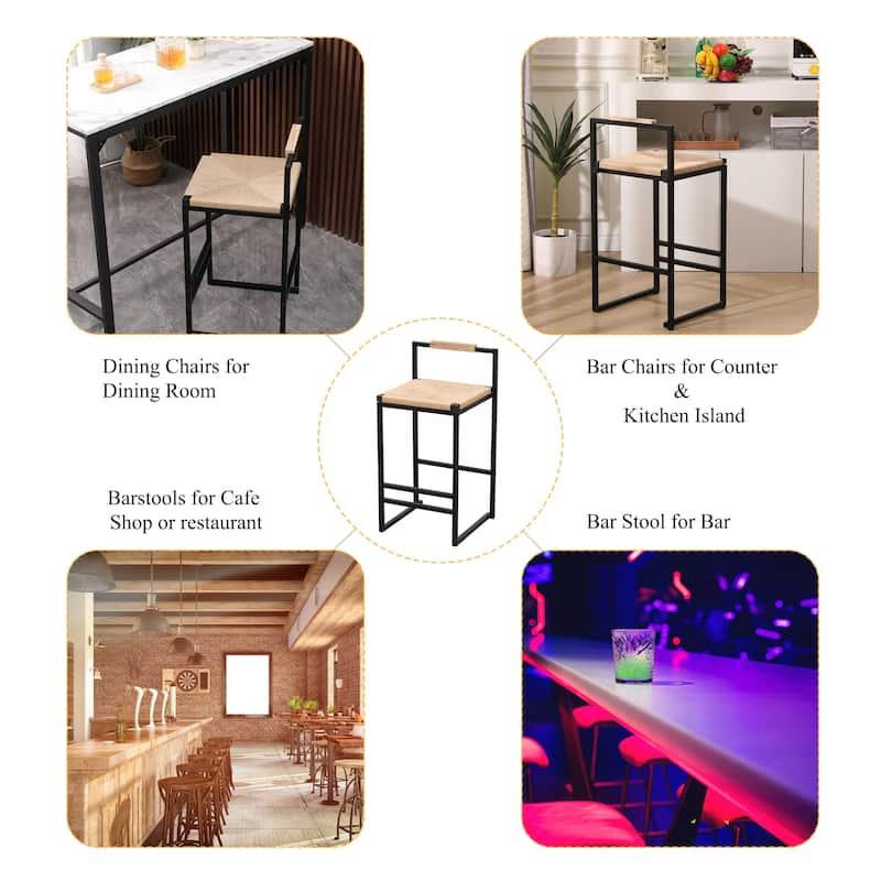 Set of 2 Bar Stools with Back Paper Rope Woven Counter Height Dining Chairs for Kitchen, Home (Paper Rope with Back)