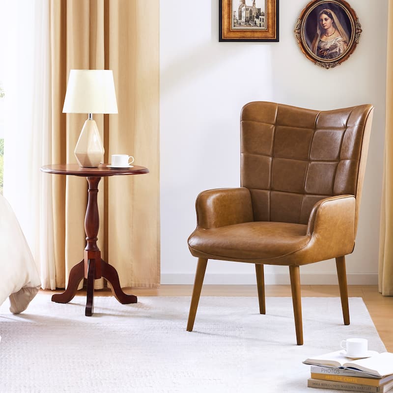 Modern 24.4" PU Leather Upholstered Accent Chair with Soild Wood Legs for Living Room