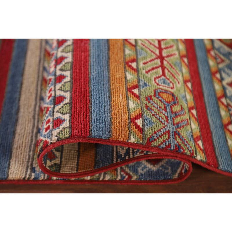 Hand Knotted Oriental 100% Wool Carpet Traditional Geometric Multi-Colored Kazak Runner Rug - 16' 0'' X 2' 5''