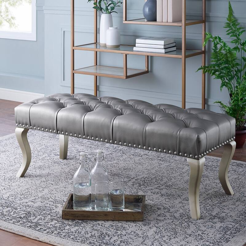 Roundhill Furniture Decor Maxem Tufted Upholstered Seat with Nailhead Trim Bench