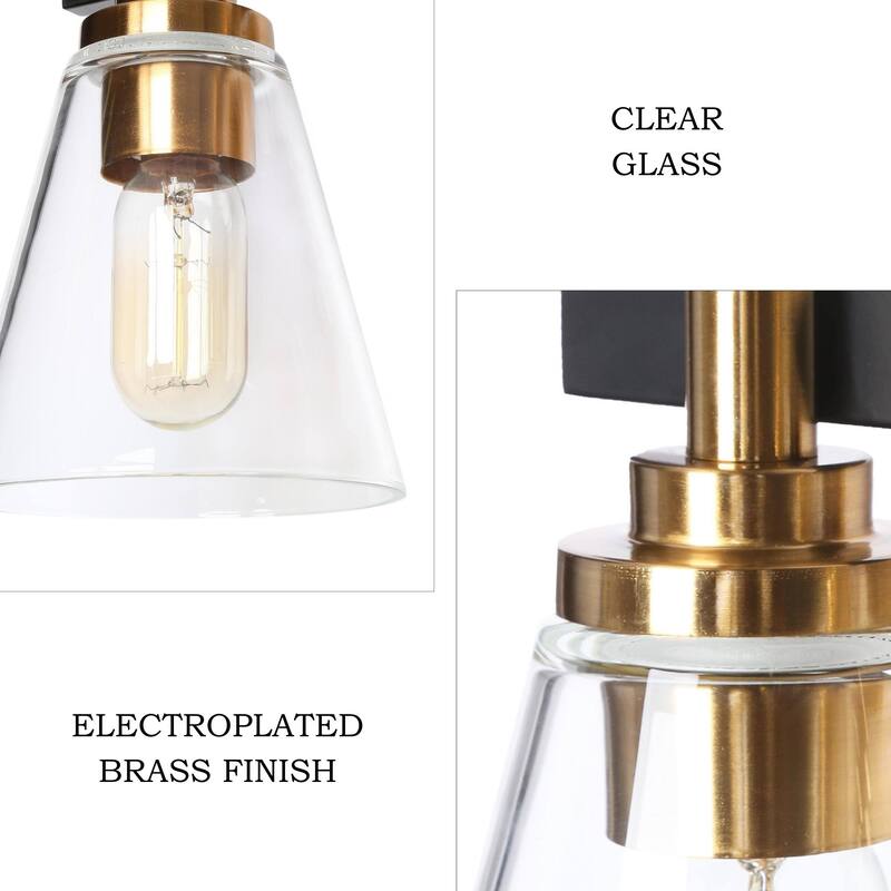 3-Light Mid-Century Modern Black Gold Bathroom Vanity Lights Clear Glass Wall Sconces