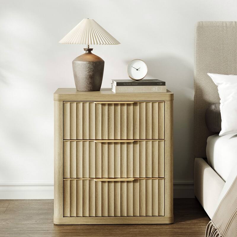 Versatile Retro Nightstand 3 Drawers Wavy Design