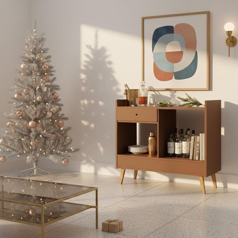 Boahaus Bar Cabinet Modern Wood Storage Shelves - Brown