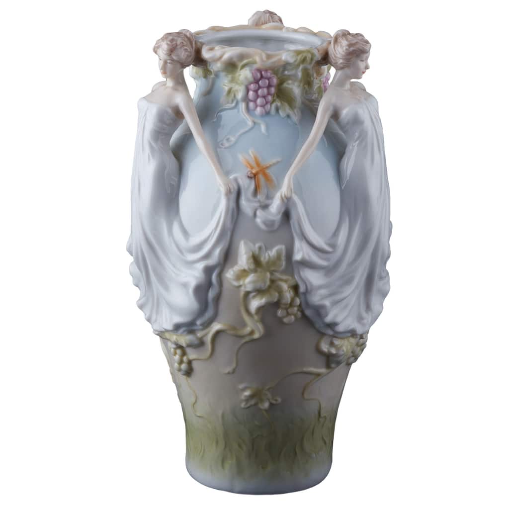 Charis 12.8" height 3 Courtesying Maiden Vase multicolor Fine Porcelain