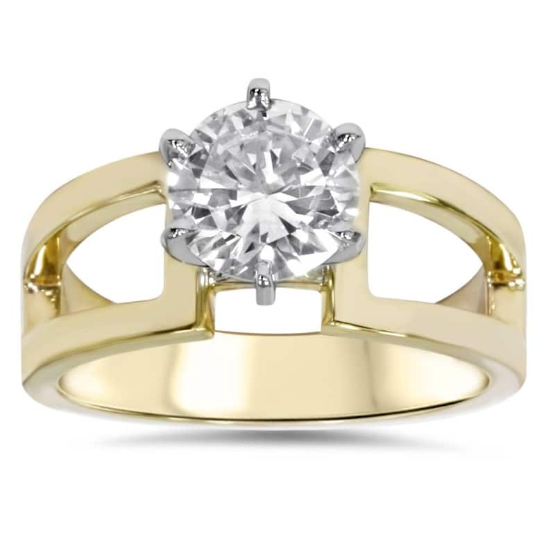 Certified 2ct Round Solitaire Lab Grown Diamond Engagement Ring Yellow Gold
