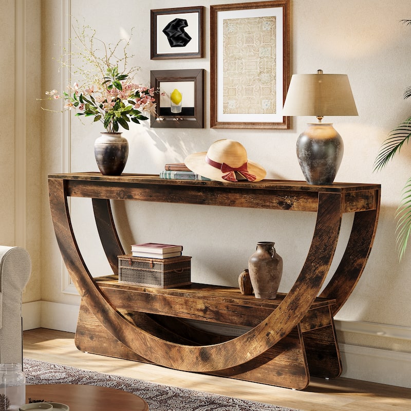 63-Inch Arched Console Table for Entryway, 2-Tier Narrow Long Sofa Table - 63" L x 11.81" W x 31.69" H