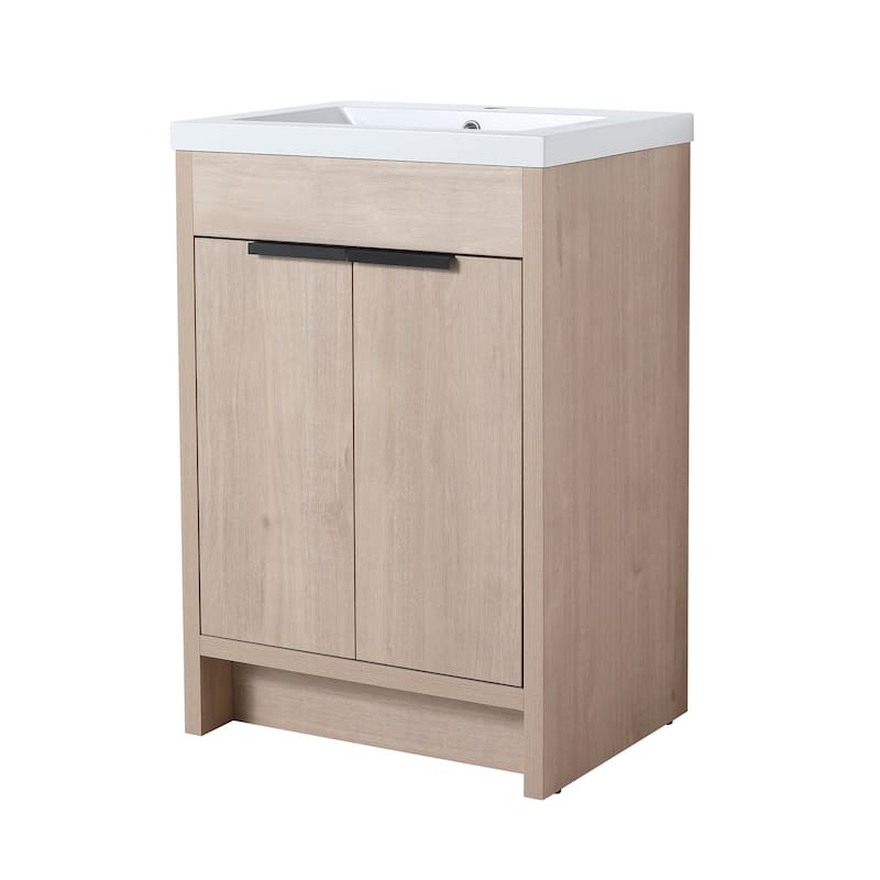 24 Inch Plywood Freestanding Bathroom Vanity With White Resin Sink and Doors and shelf