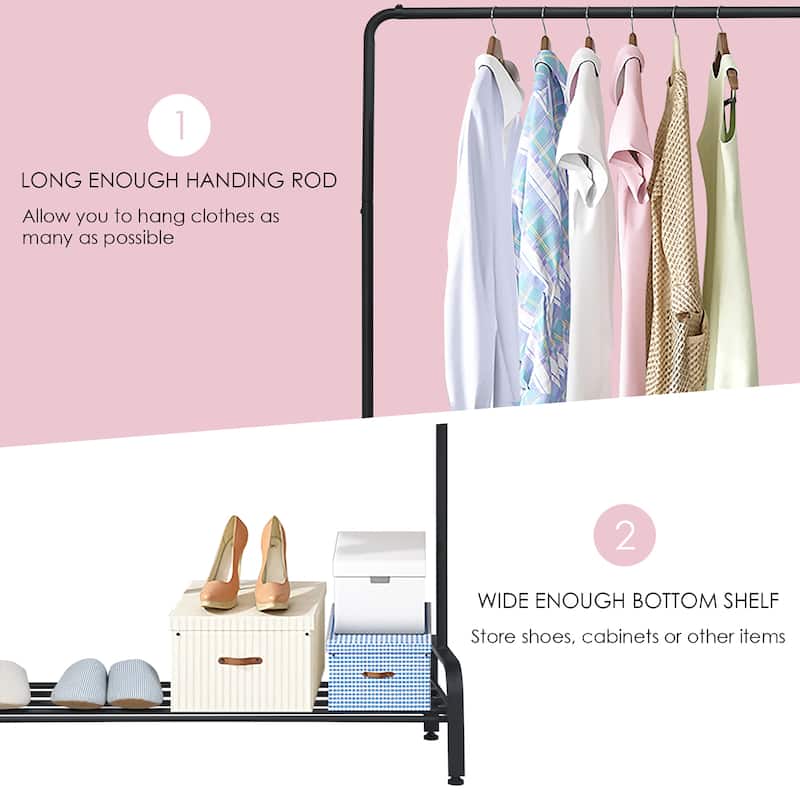 2 in 1 Space-Saving Metal Garment Rack Heavy Duty Clothes Stand Rack