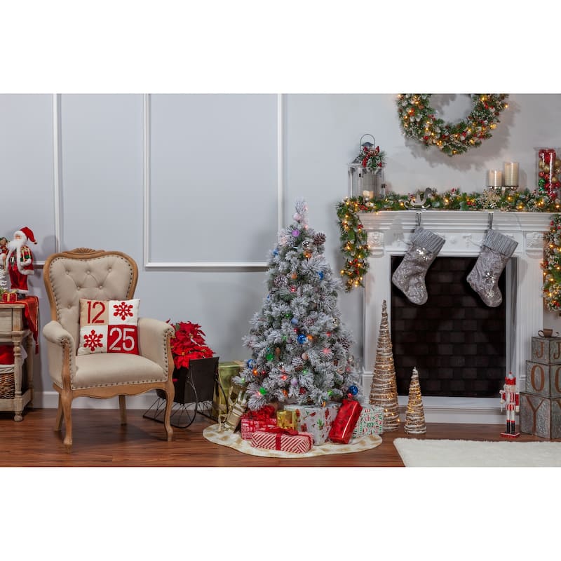 4.5 Foot Pre Lit Flocked Hard Needle Pine with Ornaments - N/A