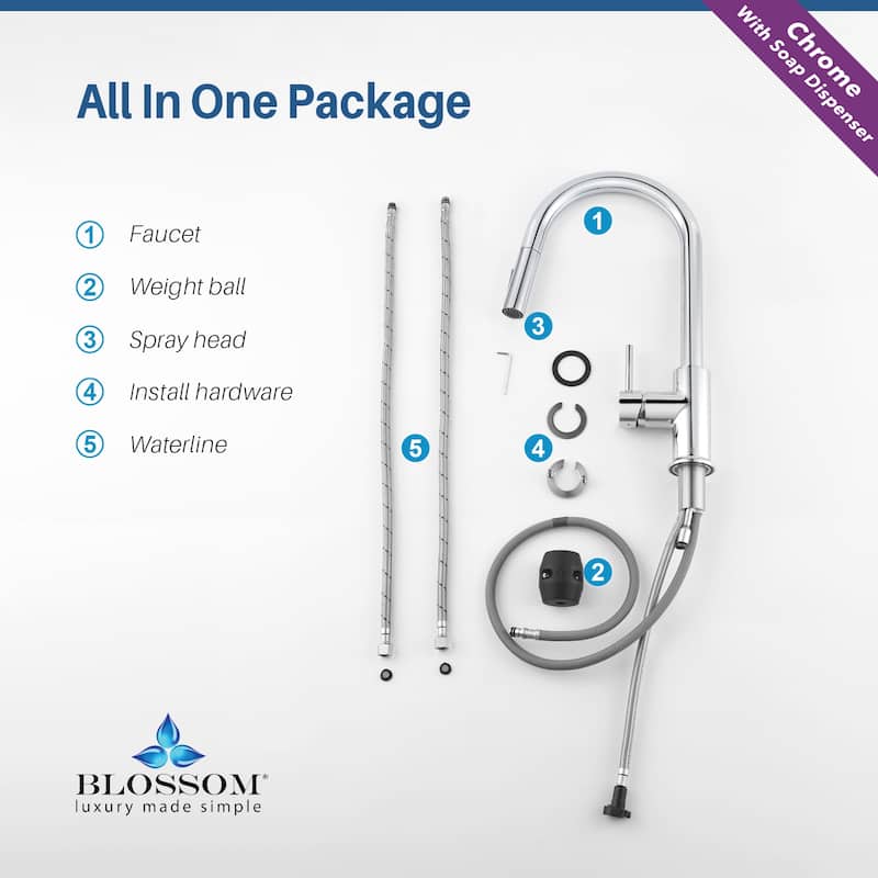 Blossom Solid Pull-Down Kitchen Faucet w/ 360 Swivel, Single Handle