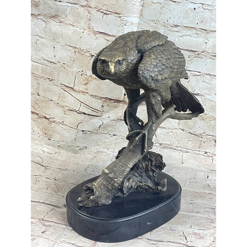 Signed Barye American Eagle On A Tree Branch Bronze Marble Figurine Art Figure