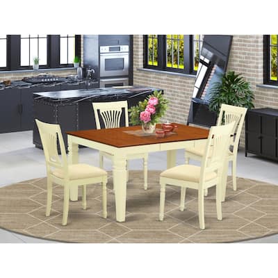 HomeStock 5-Piece Buttermilk and Cherry Finish Solid Wood Top Dining table with 4 Chairs with Lattice Back