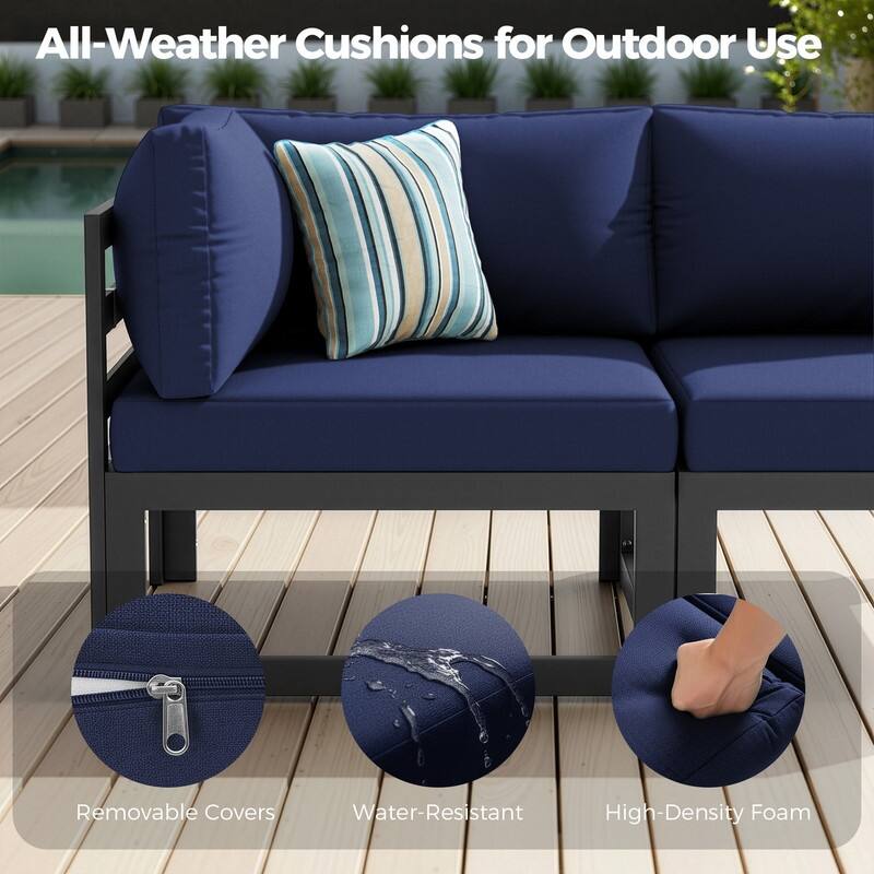 11-Piece Luxury Aluminum Outdoor Furniture Set with Chaise Lounge & Fire Pit Table, 29" Deep Seating Aluminum Patio Sectional