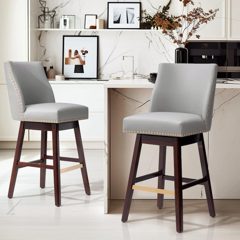 30.6'' H Indoor Solid Wood Swivel Bar Stool with Back Set of 2 or 4 - DarkGrey - Set of 2