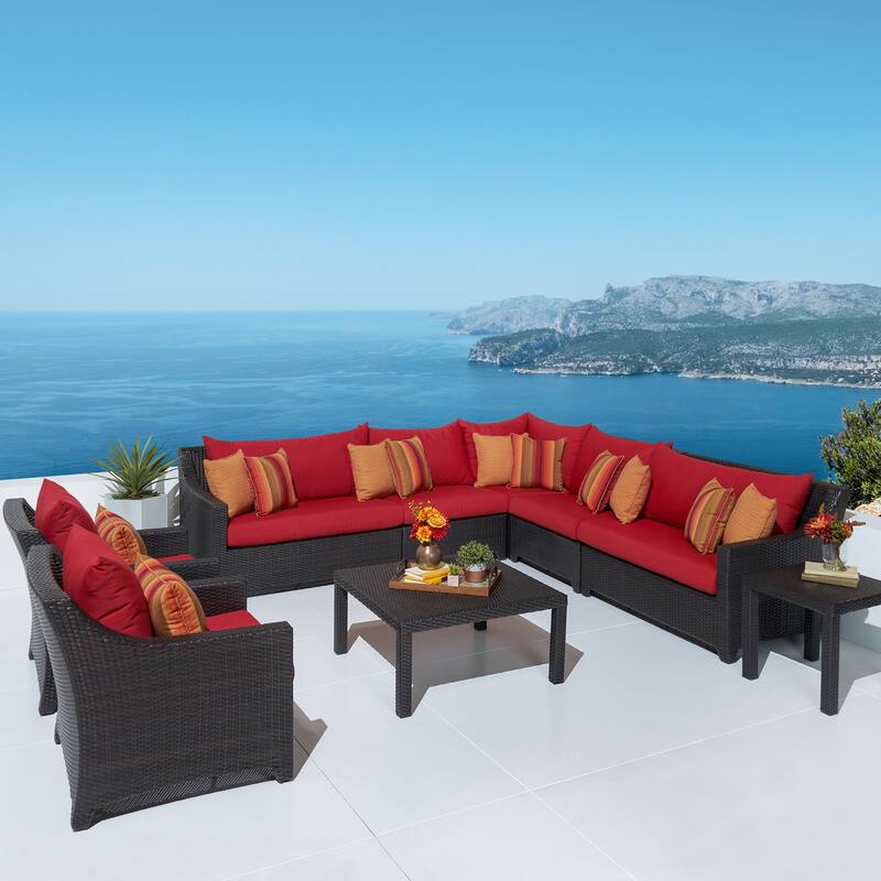 Deco 9 Piece Sunbrella Outdoor Patio Sectional & Club Set