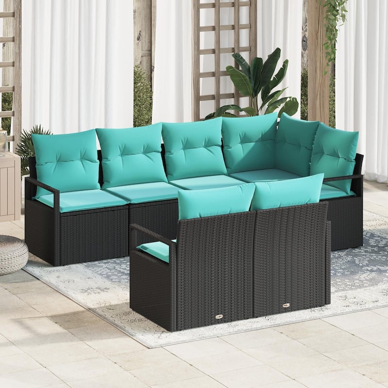 7-Piece Outdoor Sectional Sofa Set with Cushions - 91.3×48×27.2 - Black