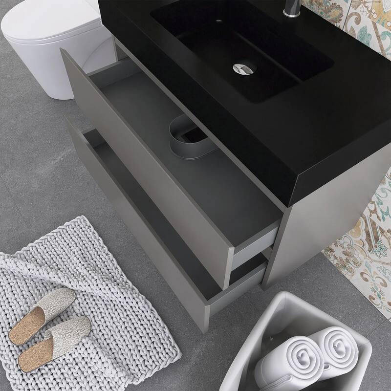 Single Sink Floating Bath Vanity in with Solid Surface Top