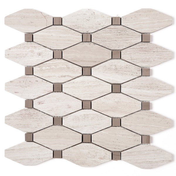 slide 2 of 7, TileGen. Long Diamond Shape Cyrstal Random Sized Marble Mosaic Tile in Wooden Beige Floor and Wall Tile (10 sheets/10.8sqft.)