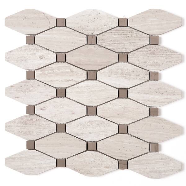 slide 2 of 7, TileGen. Long Diamond Shape Cyrstal Random Sized Marble Mosaic Tile in Wooden Beige Floor and Wall Tile (10 sheets/10.8sqft.)