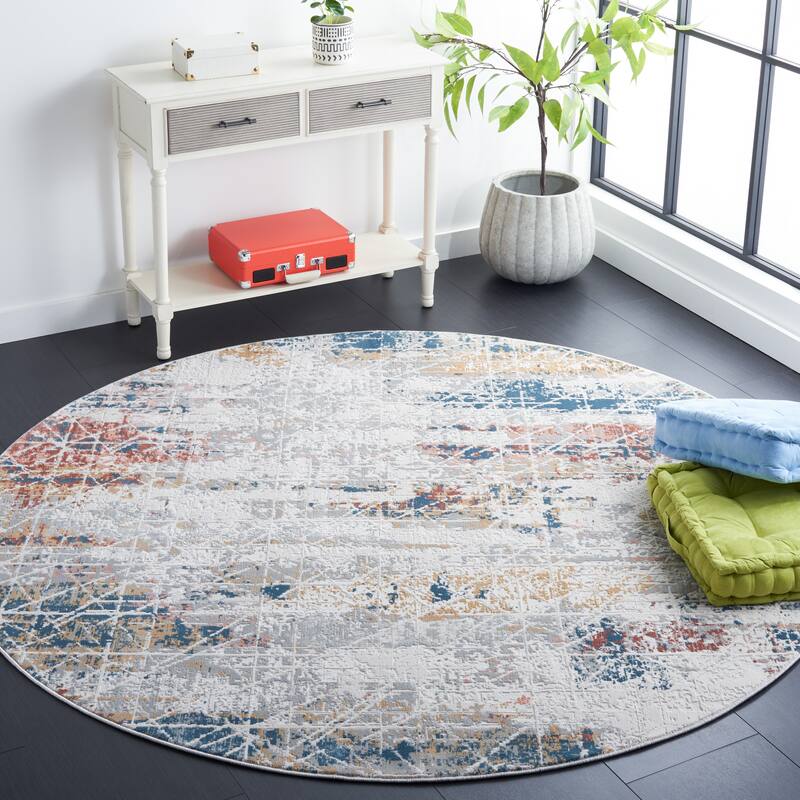 SAFAVIEH Invista Merrie Modern Abstract Rug - 6'7" Round - Grey/Dark Grey
