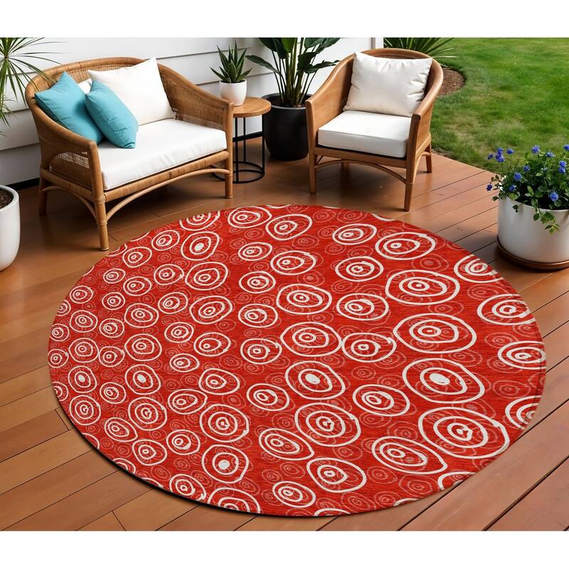 HomeRoots Geometric Transitional Rectangle Outdoor Rug - 8' Round