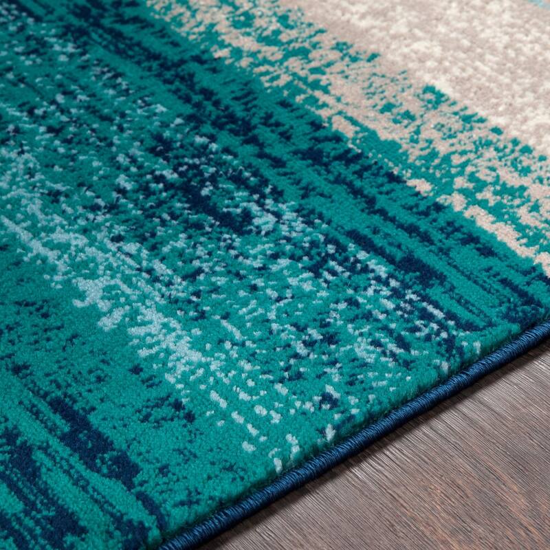 Nurzhan Teal Contemporary Striped Area Rug - 6'7" x 9'6"