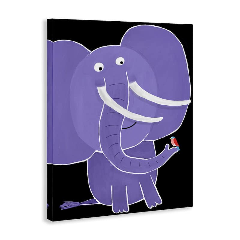 Stupell Elephant & Bird on Black Canvas Wall Art Design By Carla Daly