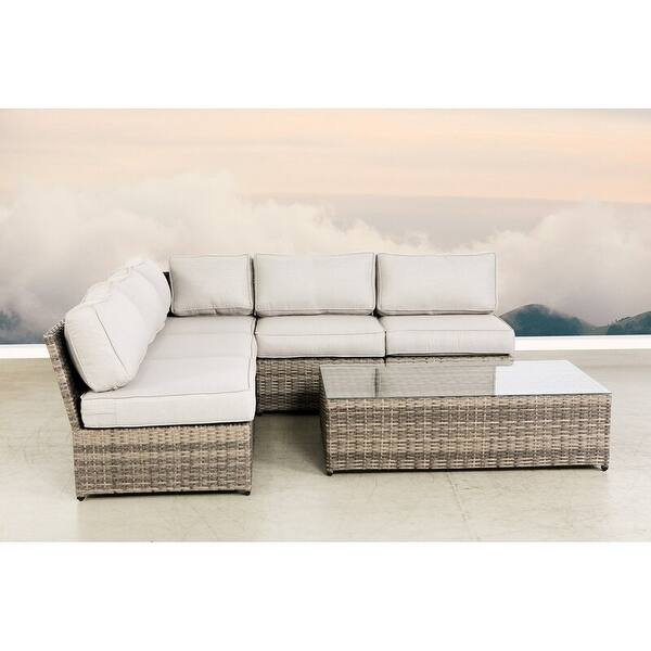 6 Piece Rattan Sectional Seating Group with Cushions Bed Bath