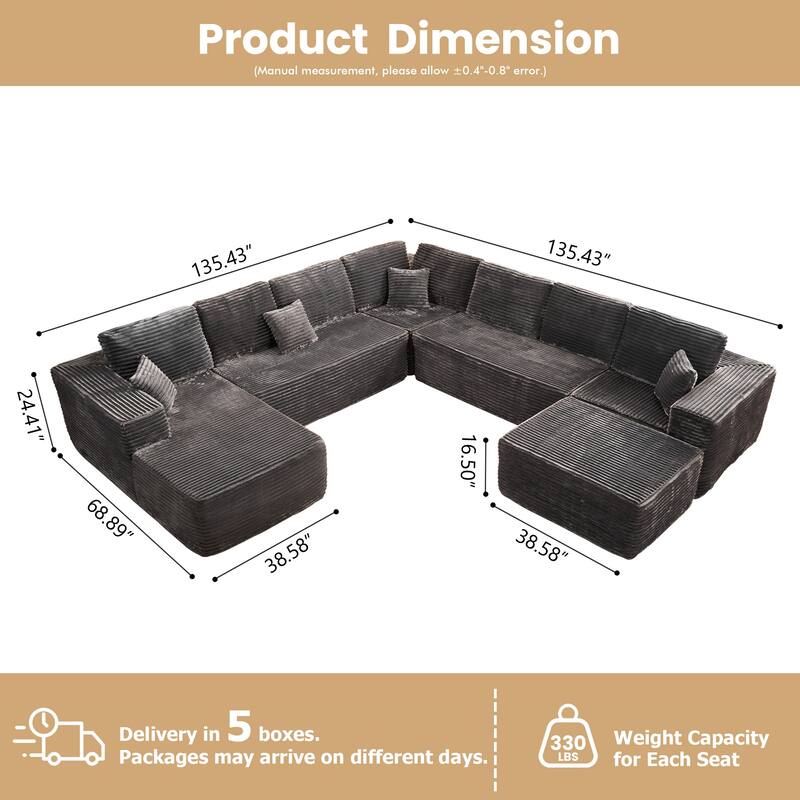 OVIOS 5-Piece Arced Plush Modular Sofa Set