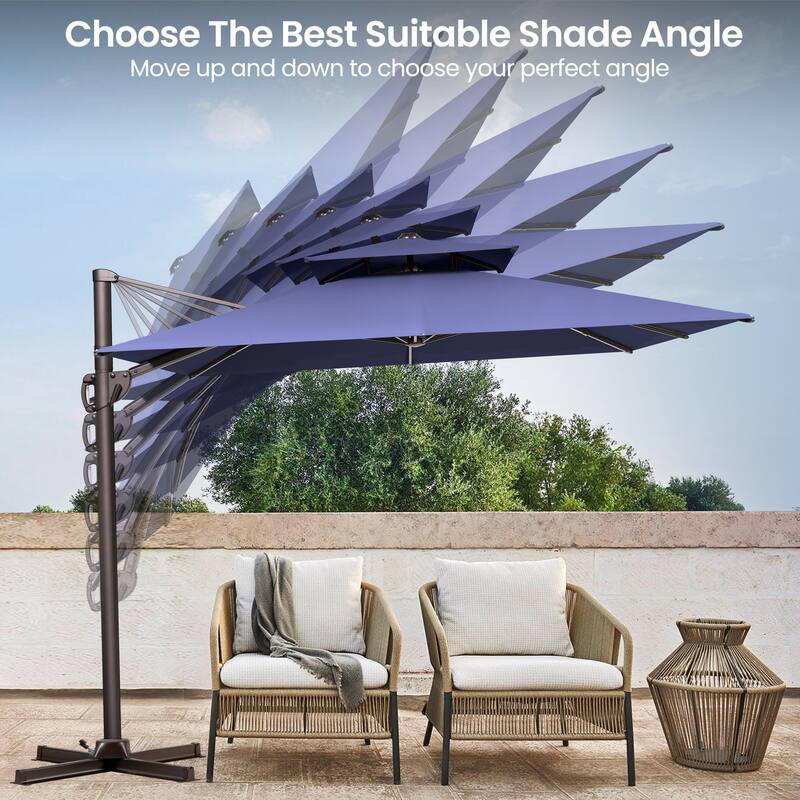 9 FT x 12 FT Outdoor Patio Dual Top Umbrella Cantilever Offset with No Base
