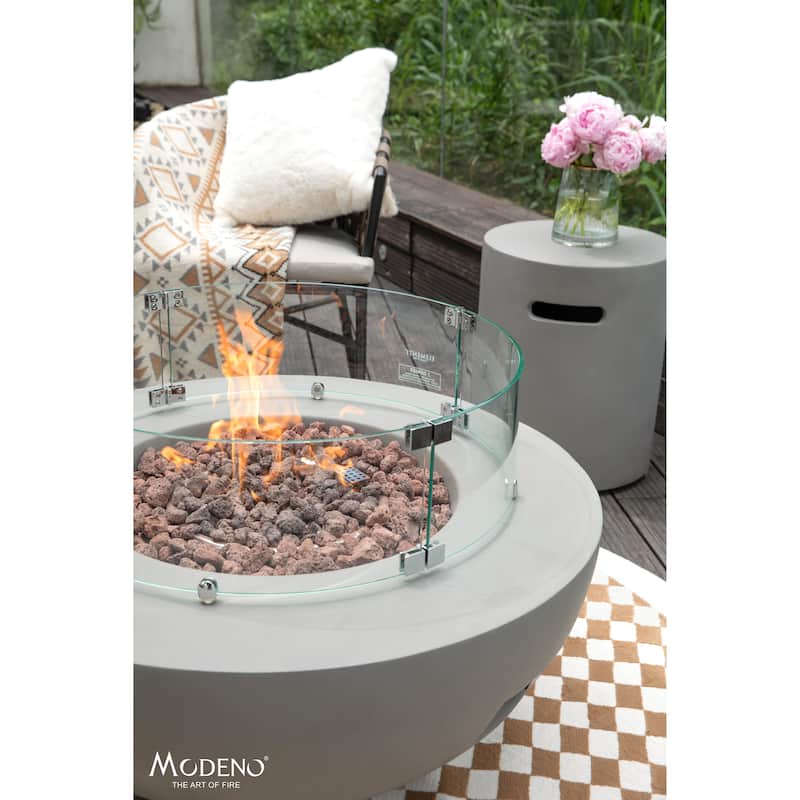 Modeno Roca 50,000 BTU Light Grey Concrete Propane Fire Table with Lava Rocks & Cover - 34 x 34 x 15