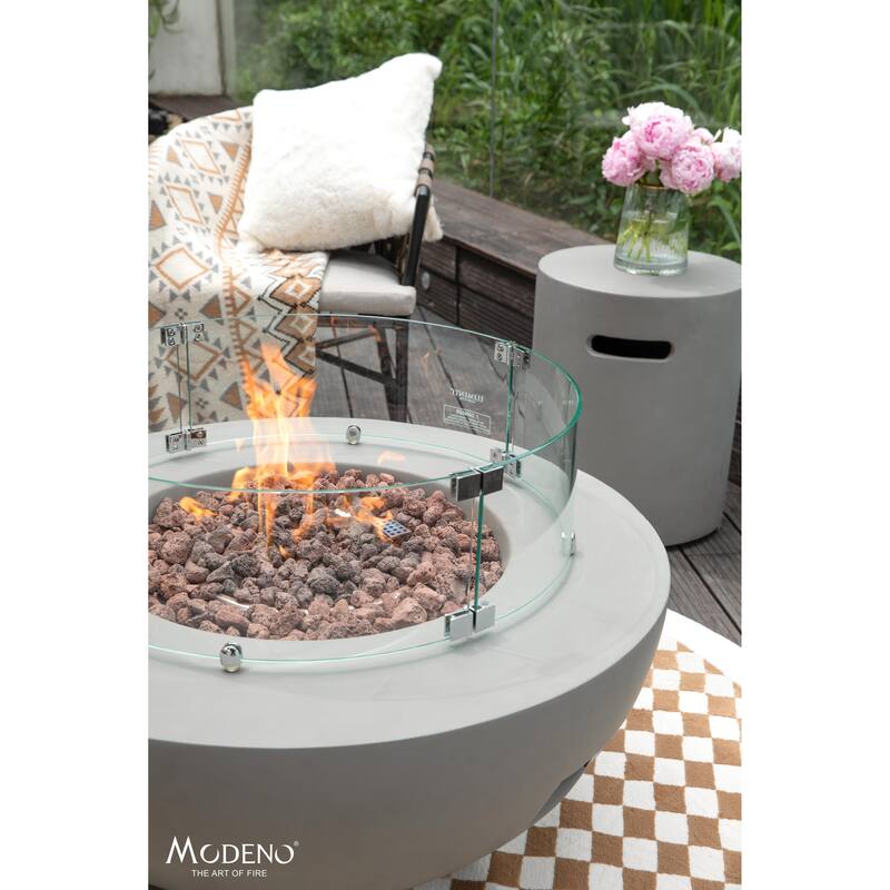 Modeno Roca 50,000 BTU Light Grey Concrete Natural Gas Fire Table with Lava Rocks & Cover - 34 x 34 x 15