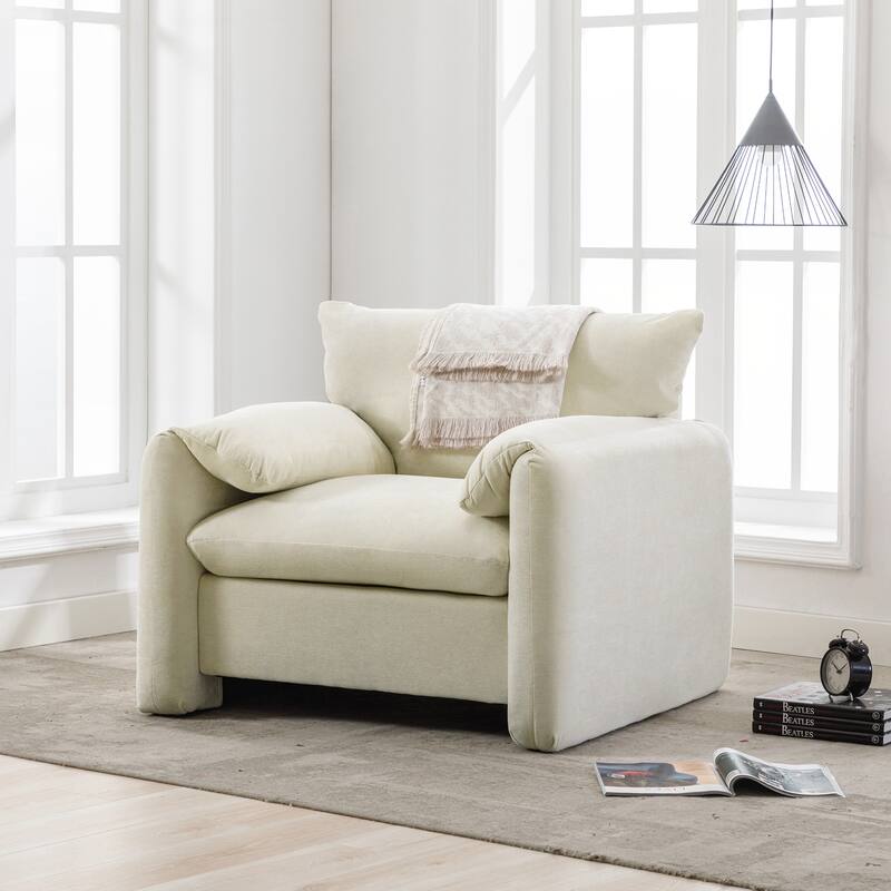 Modern Style Chenille Oversized Armchair Accent Chair Single Sofa Lounge Chair - Cream